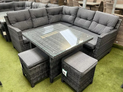 rattan corner sofa set with table in dark grey